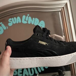 Puma Black Suede Sneakers with White Sole